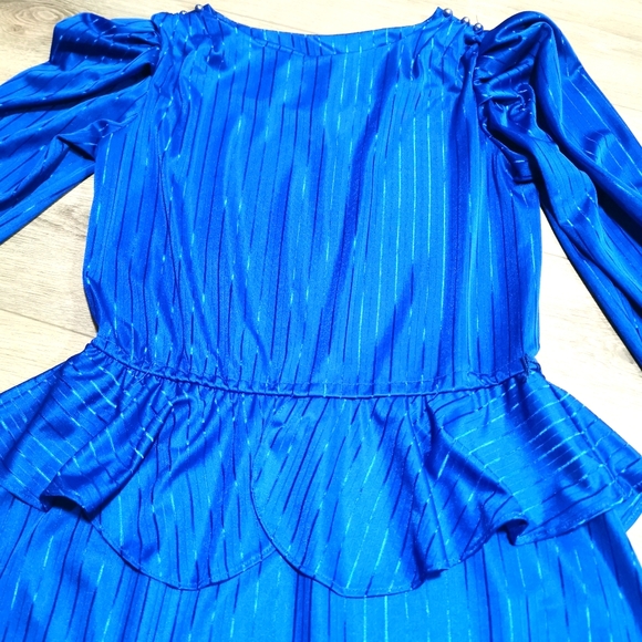 Beautiful Vintage Cobalt Blue Frilly Dress 80s - Picture 5 of 8